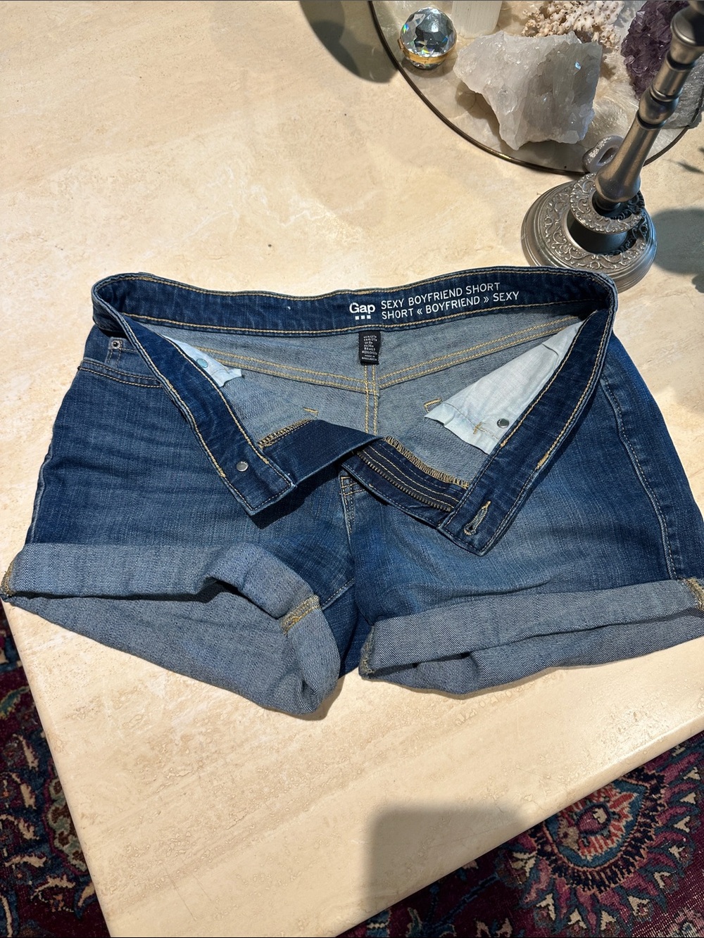 GAP Rolled Hem Denim Boyfriend Shorts - Indigo Blue